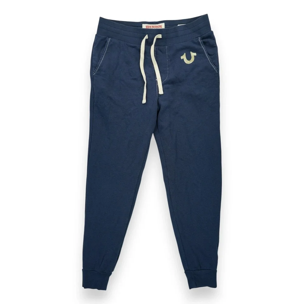 TRUE RELIGION Men's‎ M Navy Blue Jogger Sweatpants Drawstring Pockets Activewear